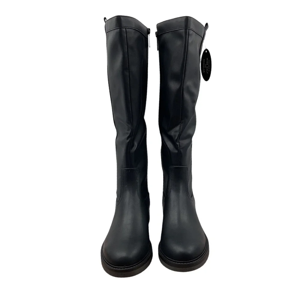 Style & Co Terryy Womens Black Faux Leather Tall Lug Sole Boots 8M F42198